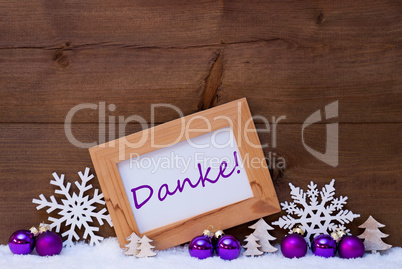 Purple Christmas Decoration, Snow, Danke Mean Thank You