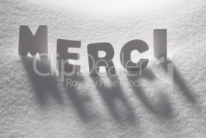 White Word Merci Means Thank You On Snow