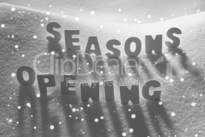 White Word Seasons Opening On Snow, Snowflakes