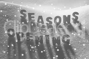 White Word Seasons Opening On Snow, Snowflakes