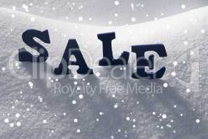 Blue Word Sale On Snow, Snowflakes
