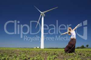 Female at wind power generator