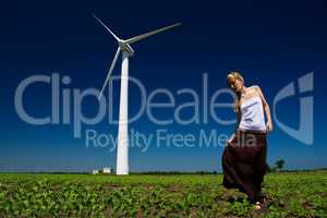 Female at wind power generator