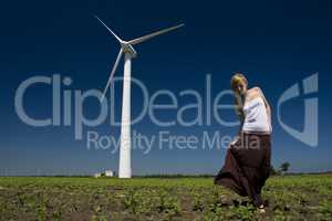 Female at wind power generator