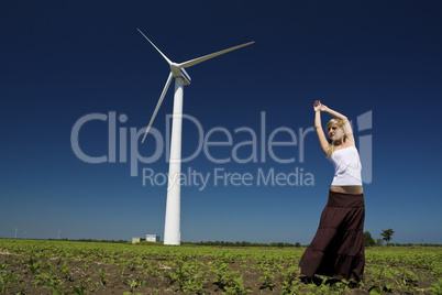 Female at wind power generator
