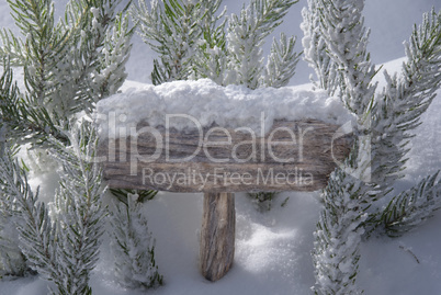 Christmas Sign Snow Fir Tree Branch And Copy Space