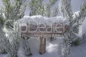 Christmas Sign Snow Fir Tree Branch And Copy Space