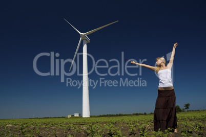 Female at wind power generator