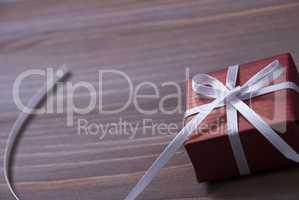 One Red Christmas Present, Gift, White Ribbon, Copy Space