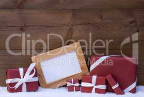 Red Christmas Decoration, Gifts, Snow, Copy Space