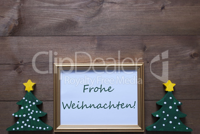 Frame With Trees And Frohe Weihnachten Means Merry Christmas
