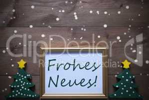Frame With Tree, Frohes Neues Means Happy New Year, Snowflakes