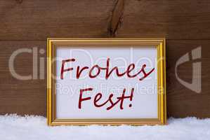 Frame With Red Frohes Fest Mean Merry Christmas On Snow