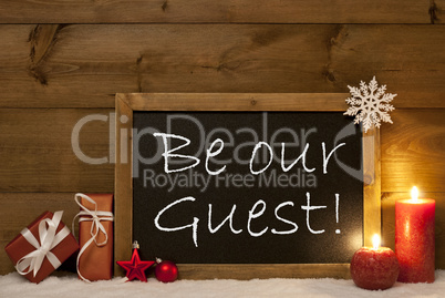Festive Christmas Card, Blackboard, Snow, Candles, Be Our Guest