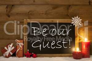 Festive Christmas Card, Blackboard, Snow, Candles, Be Our Guest