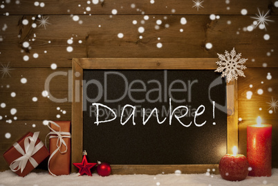 Christmas Card, Blackboard, Snowflakes, Danke Mean Thank You