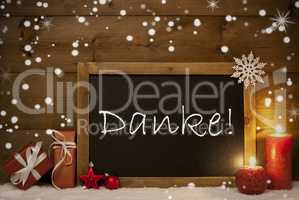Christmas Card, Blackboard, Snowflakes, Danke Mean Thank You