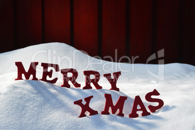 Christmas Card With Red Letters Merry Xmas, Snow