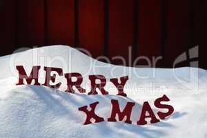 Christmas Card With Red Letters Merry Xmas, Snow