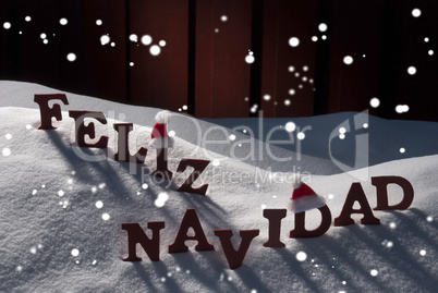 Card With Santa Hat, Snowflakes, Feliz Navidad Mean Christmas
