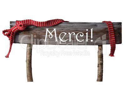 Brown Isolated Christmas Sign Merci Mean Thank You, Red Ribbon