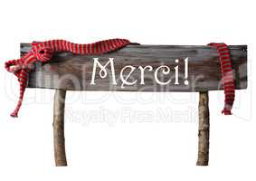 Brown Isolated Christmas Sign Merci Mean Thank You, Red Ribbon