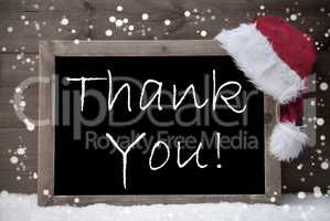 Gray Christmas Card, Blackboard, Thank You, Snow