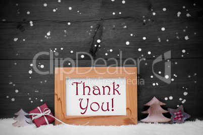 Gray Frame With Christmas Decoration, Thank You, Snowflakes