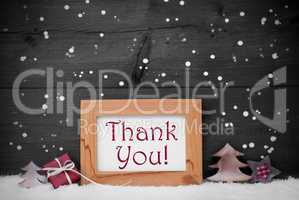 Gray Frame With Christmas Decoration, Thank You, Snowflakes