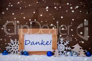 Blue Christmas Decoration, Snow, Danke Mean Thanks, Snowflakes
