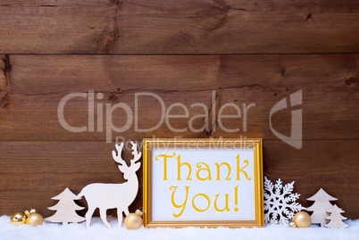 White And Golden Christmas Card, Snow, Thank You