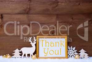 White And Golden Christmas Card, Snow, Thank You