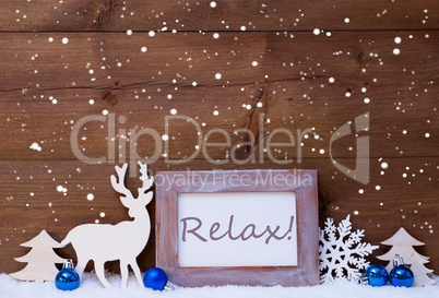 Christmas Card With Blue Decoration, Relax, Snow And Snowflakes