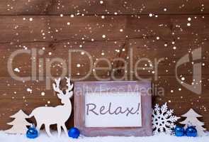 Christmas Card With Blue Decoration, Relax, Snow And Snowflakes