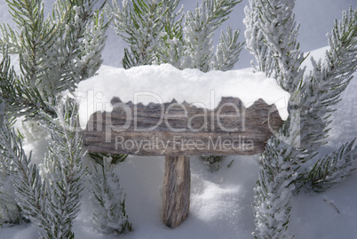 Christmas Sign With Copy Space Snow Fir Tree Branch