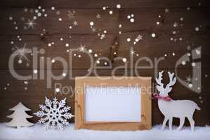 White Christmas Decoration On Snow, Copy Space, Sparkling Stars
