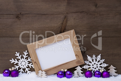 Purple Christmas Decoration, Copy Space, Snow, Snowflake