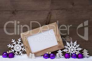 Purple Christmas Decoration, Copy Space, Snow, Snowflake