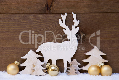 Golden Christmas Decoration, Snow,Tree And Reindeer