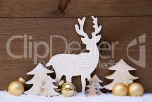 Golden Christmas Decoration, Snow,Tree And Reindeer