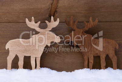 Christmas Decoration, Moose Couple In Love, Snow