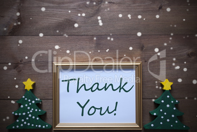 Picture Frame With Christmas Tree And Text Thank You, Snowflake