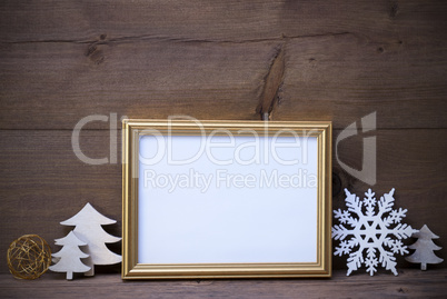 Picture Frame With White Christmas Decoration, Copy Space
