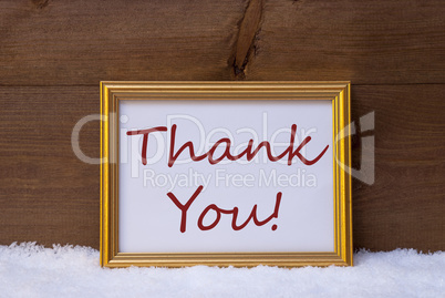 Golden Frame With Red Text Thank You On Snow