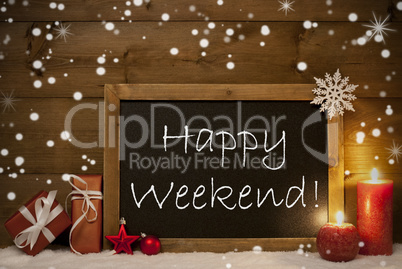 Christmas Card, Blackboard, Snowflakes, Candles, Happy Weekend