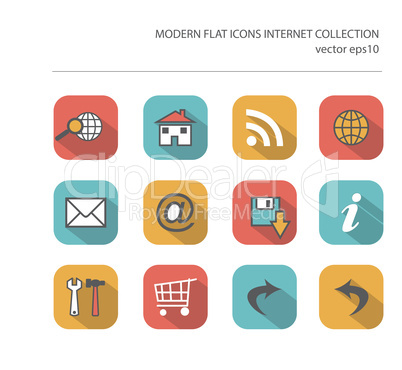 Modern flat icons vector collection with long shadow effect in s