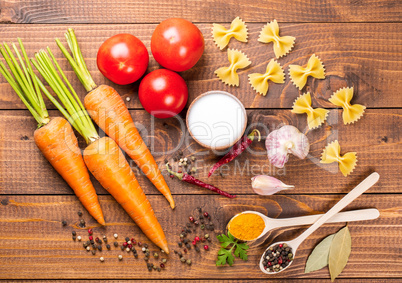 Fresh ingredients for cooking on the wood table