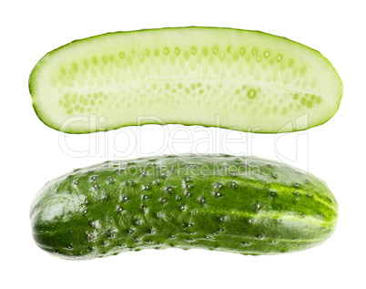 Cucumber and slices isolated over white background