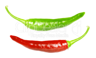 Red and green chili pepper isolated on white background
