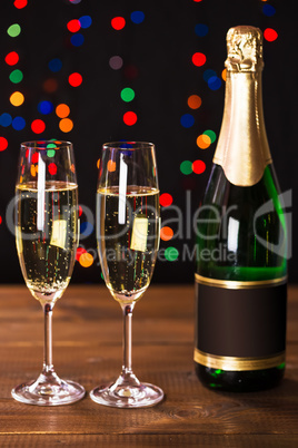 New Year Celebration. Champagne flutes. Christmas Background